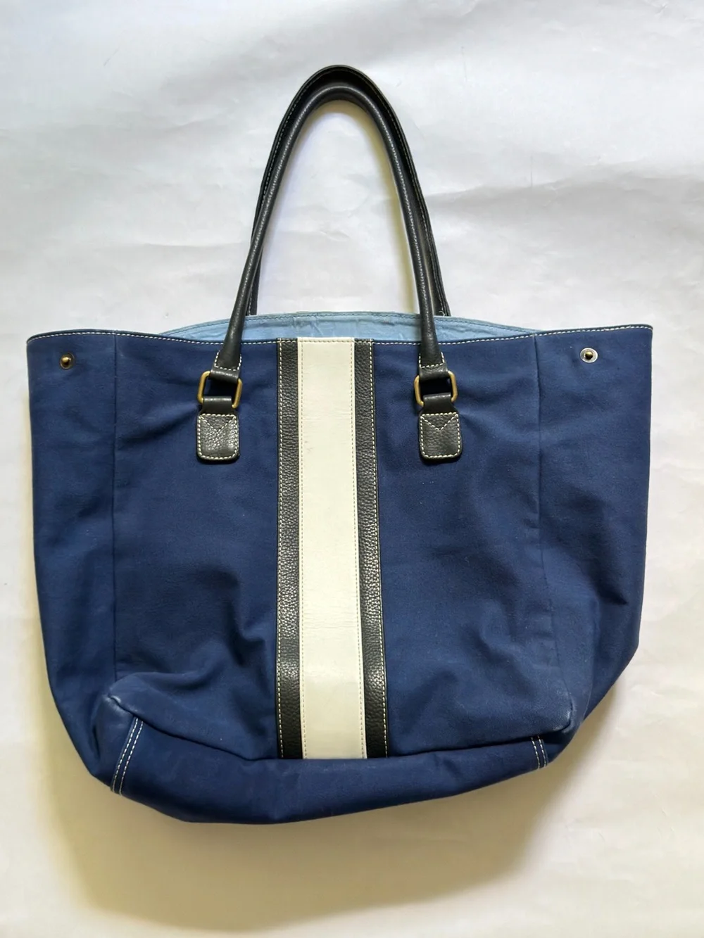 FH Wadsworth NYC Classic Navy and White leather Canvas Weekender Tote Bag